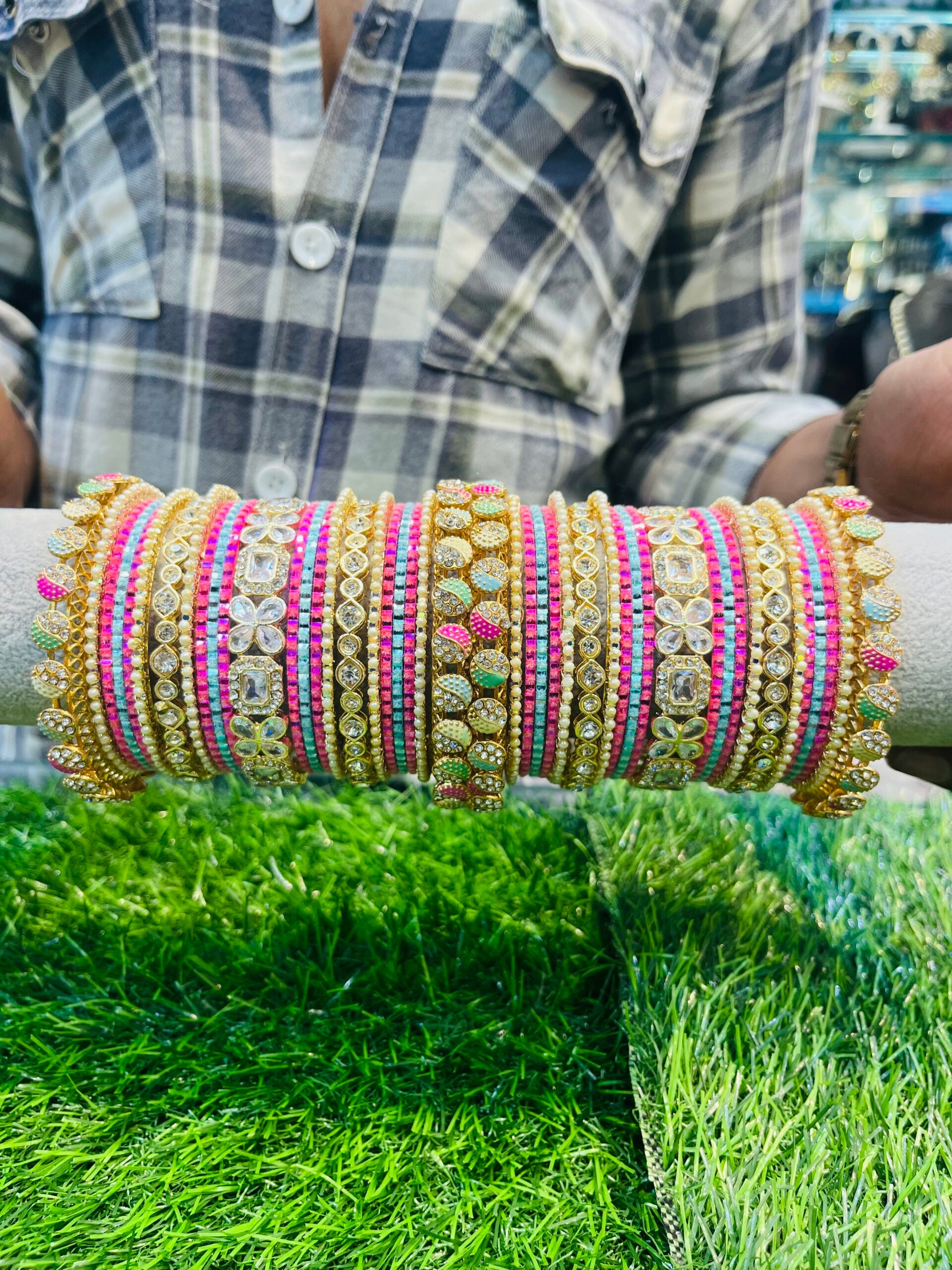Rainbow polki bangle set image 0