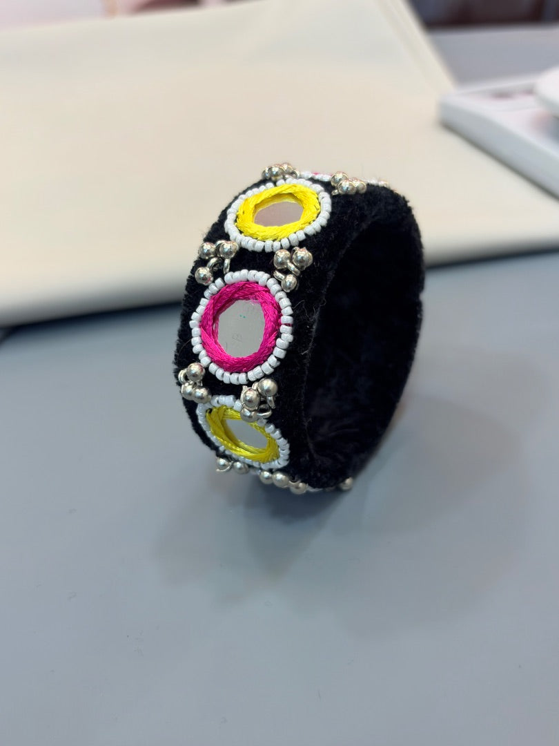 Navratri Black Thread Bracelets with Mirror Work openable (one hand)