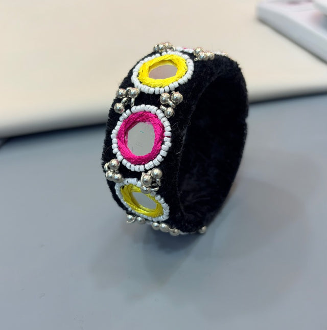 Navratri Black Thread Bracelets with Mirror Work openable (one hand)
