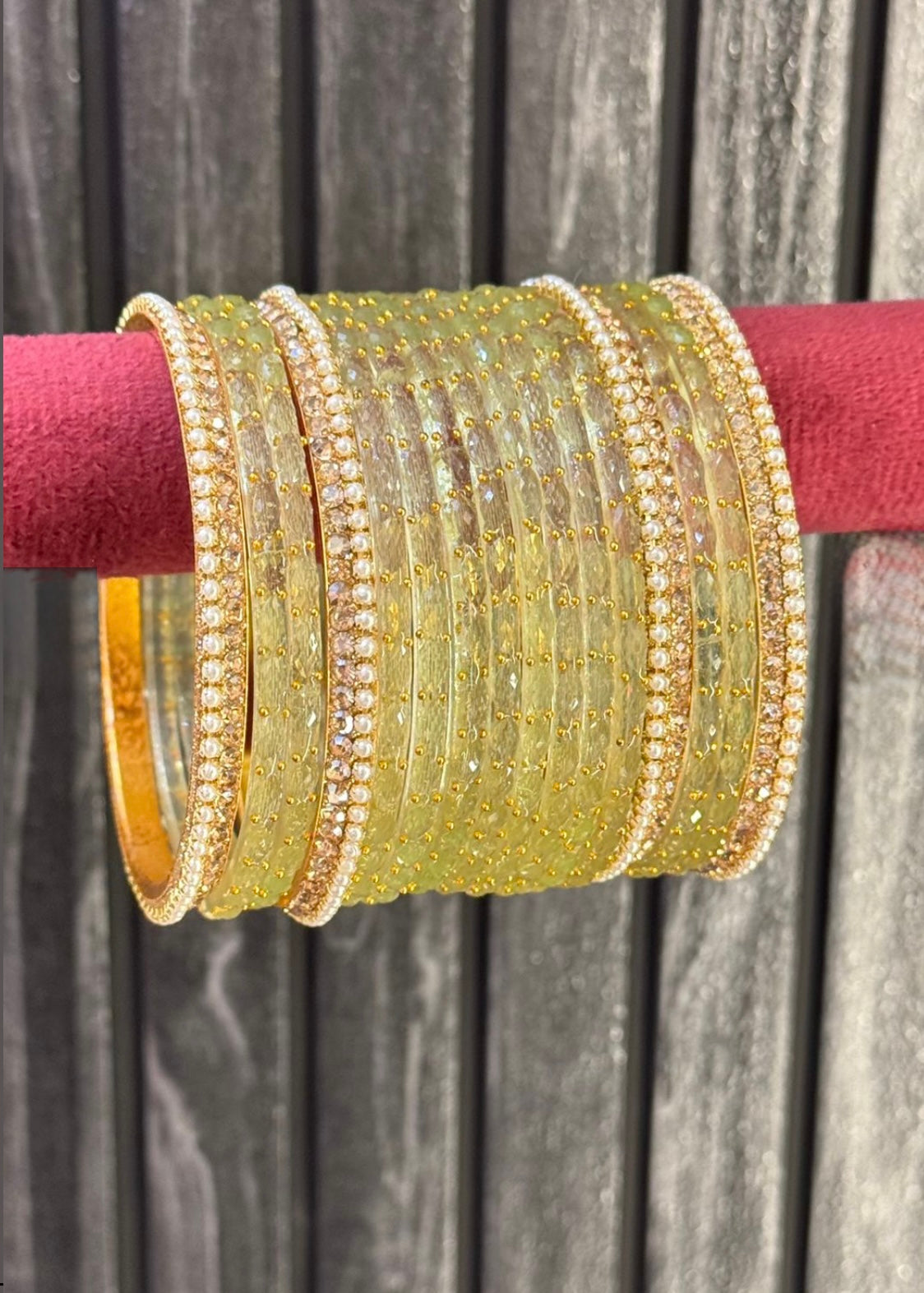 Olive Raindrop Glass Bangle Set for 2 Hands image 1