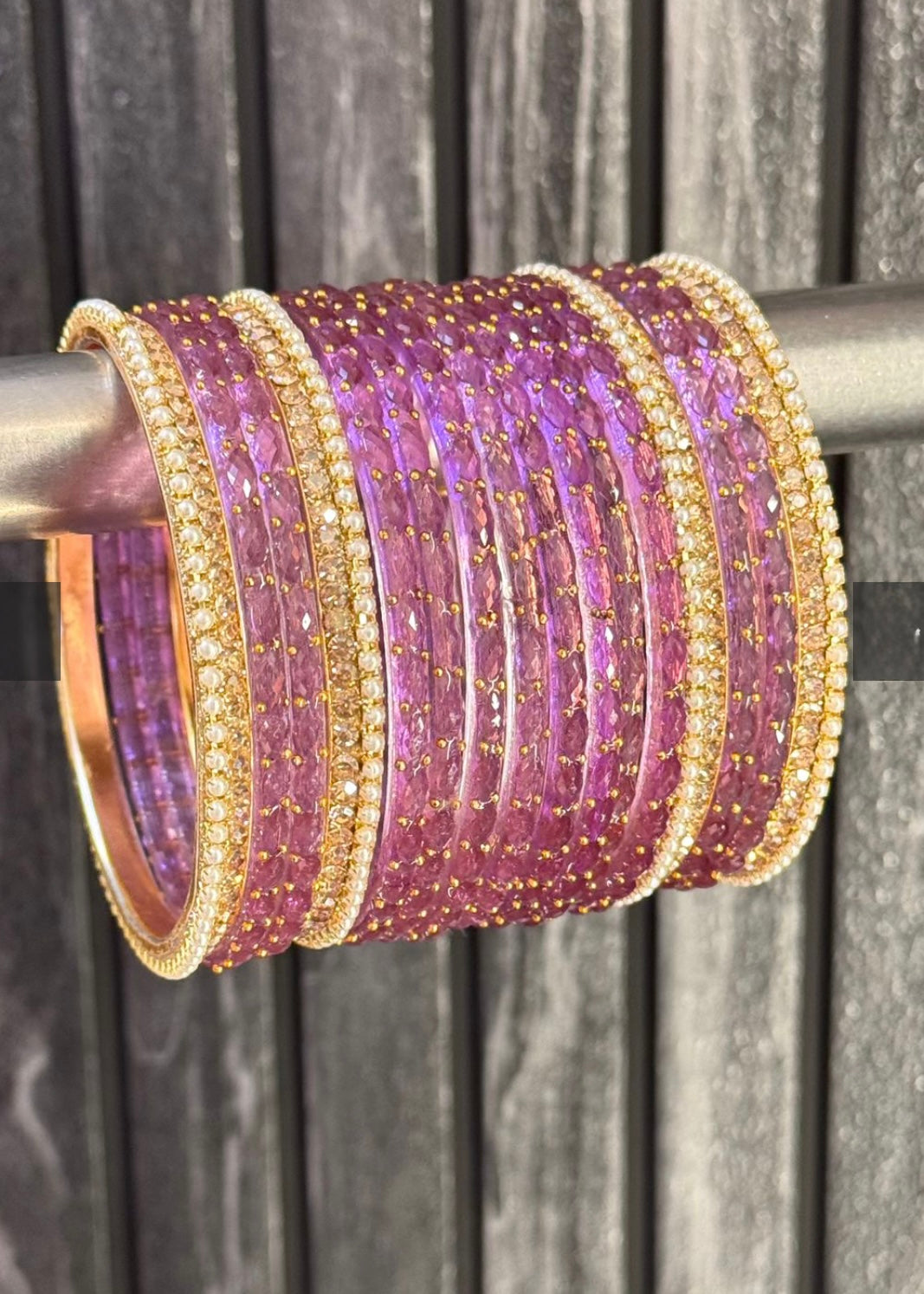 Onion pink Raindrop Glass Bangle Set for 2 Hands image 0