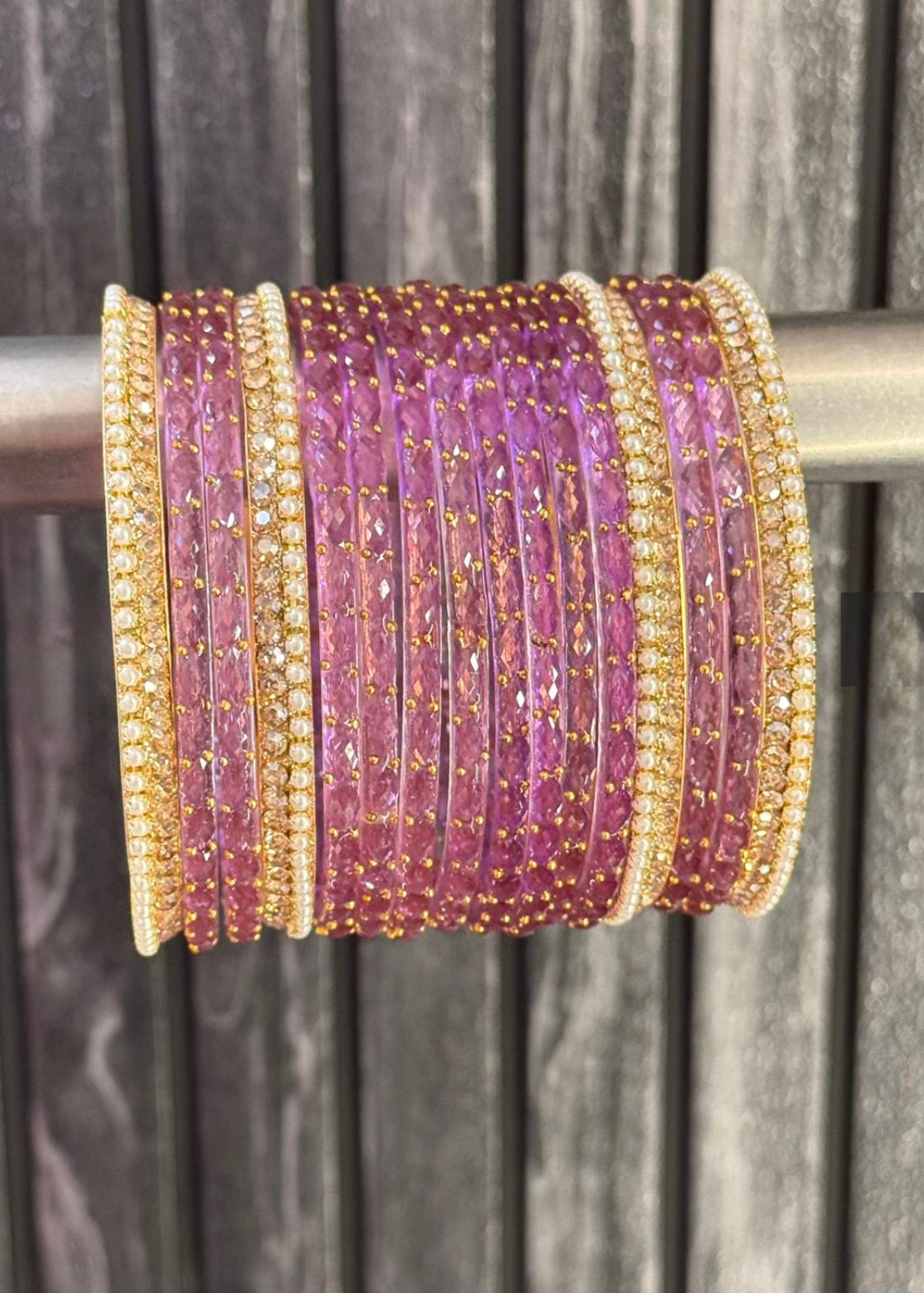 Onion pink Raindrop Glass Bangle Set for 2 Hands image 1