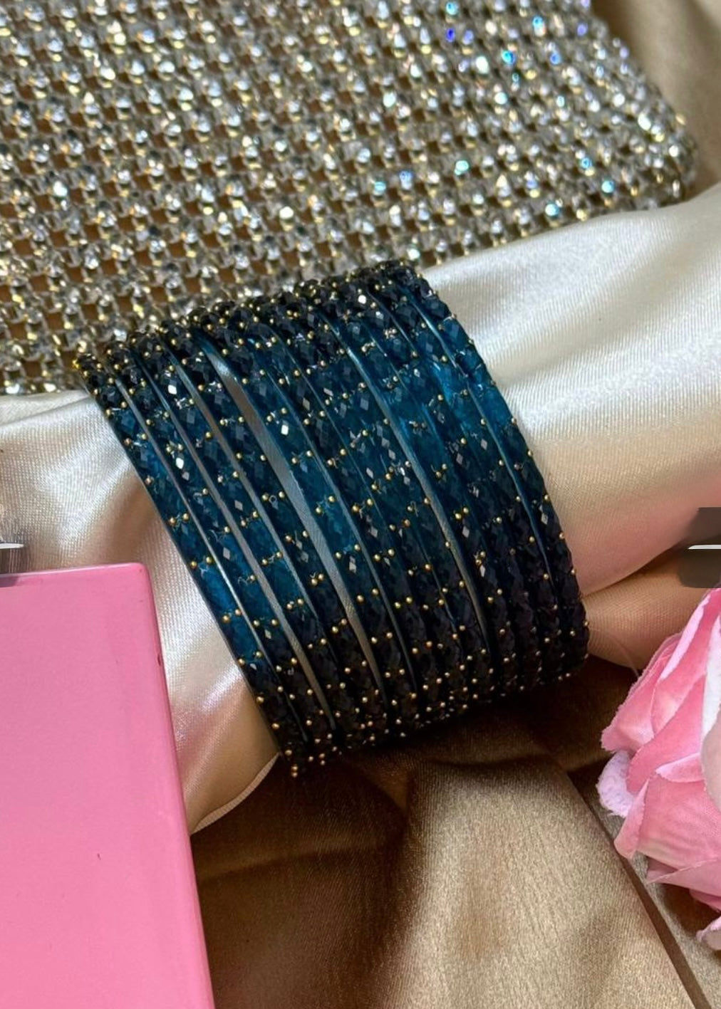 Navy blue RainDrop Pure Glass Bangles Set of 12 image 1