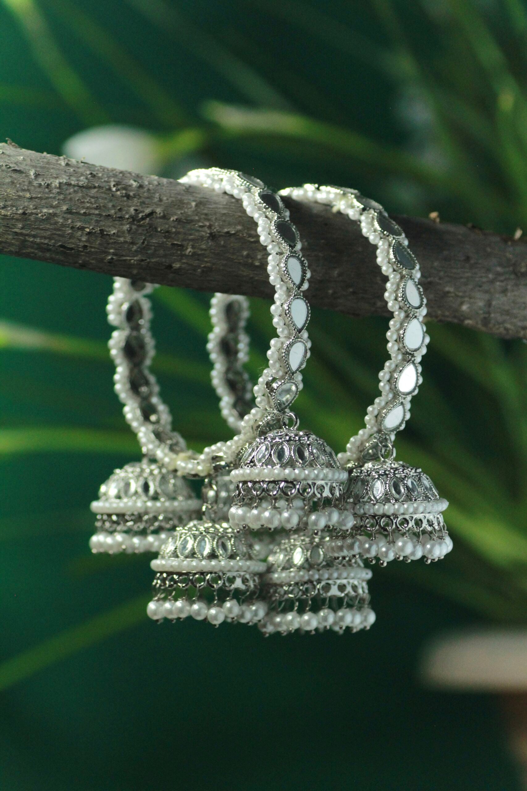 Classy silvery tripple jhumka bangles image 0