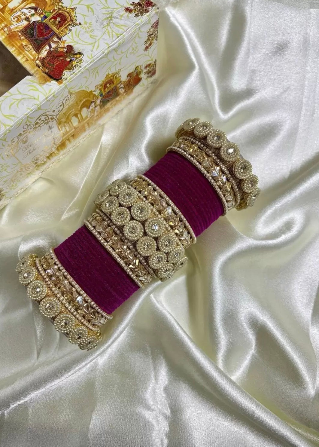 Polki pearl wedding bangle set - Magenta, 2-10 image