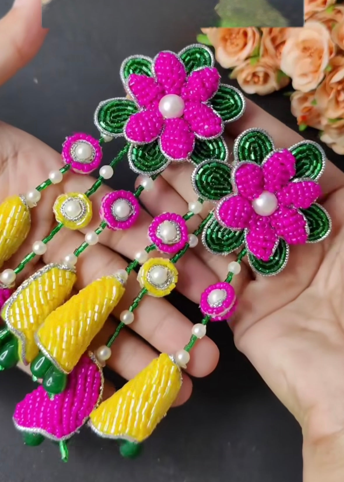 Flower drop earrings - Rani and green image