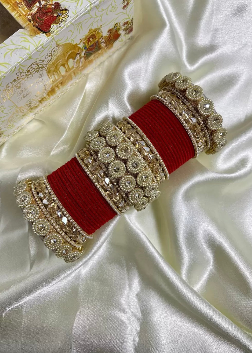 Polki pearl wedding bangle set - Red, 2-10 image