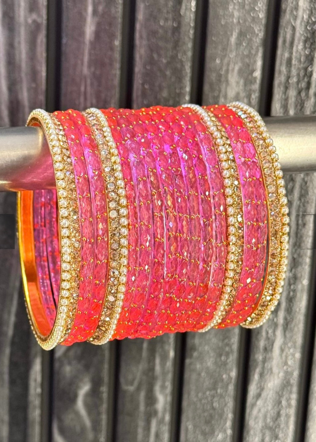 Gazri pink Raindrop Glass Bangle Set for 2 Hands image 0