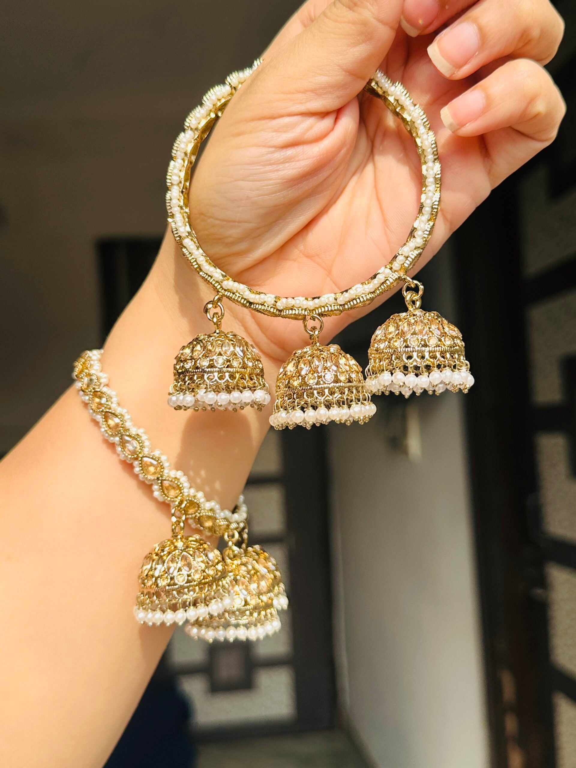 Tripple jhumka antique bangles(pair) image 0