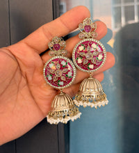 Meenakari jhumka earrings - Rani pink image
