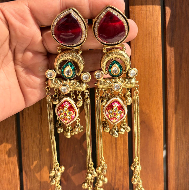 Ruby drop kashmiri earrings image 0
