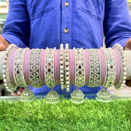 Silver flower bangle set