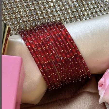 Red RainDrop Pure Glass Bangles Set of 12