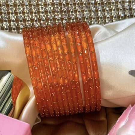 Orange RainDrop Pure Glass Bangles Set of 12