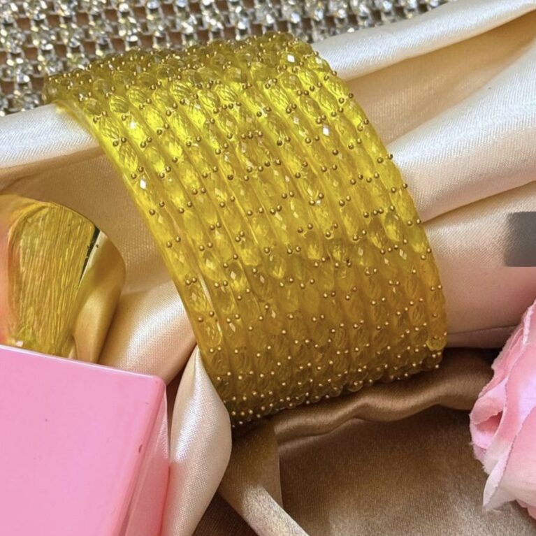 Yellow RainDrop Pure Glass Bangles Set of 12