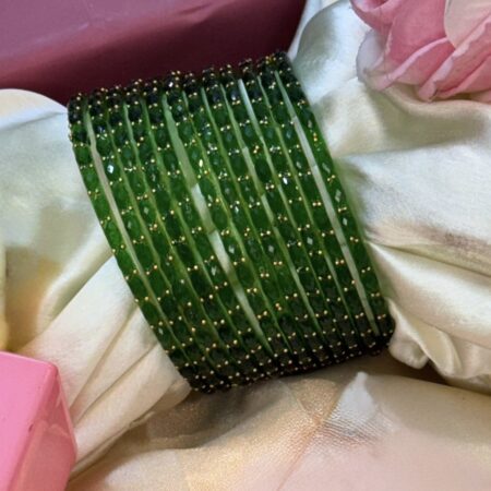 Green RainDrop Pure Glass Bangles Set of 12