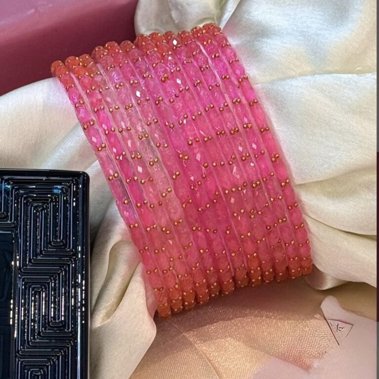 Gajri pink RainDrop Pure Glass Bangles Set of 12