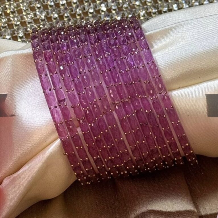 Onion pink RainDrop Pure Glass Bangles Set of 12