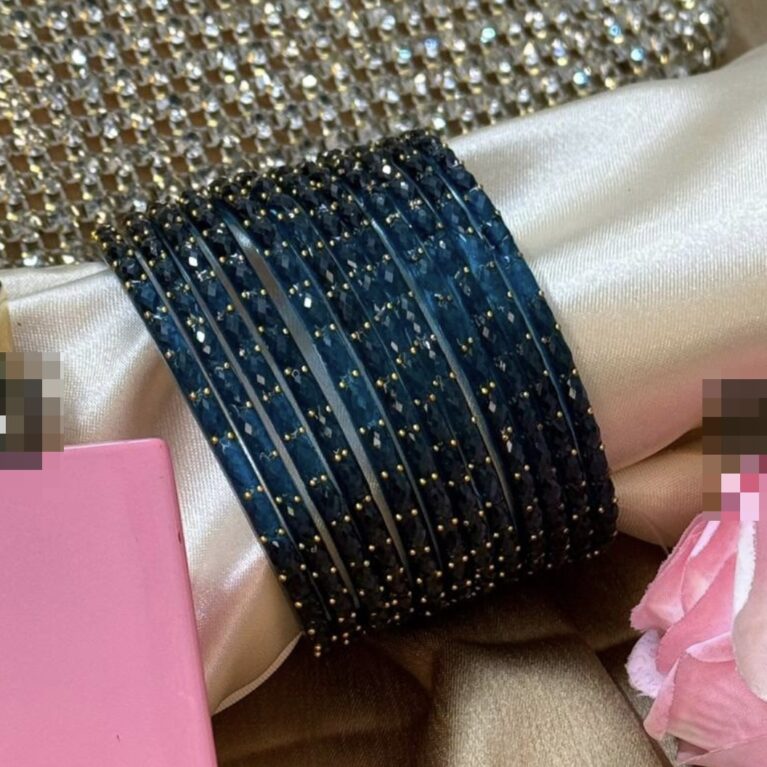 Navy blue RainDrop Pure Glass Bangles Set of 12