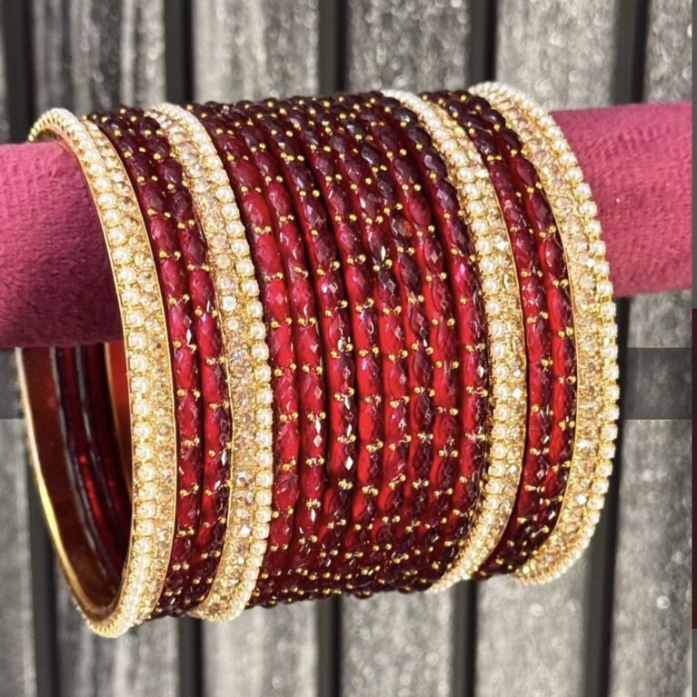 Red Raindrop Glass Bangle Set for 2 Hands