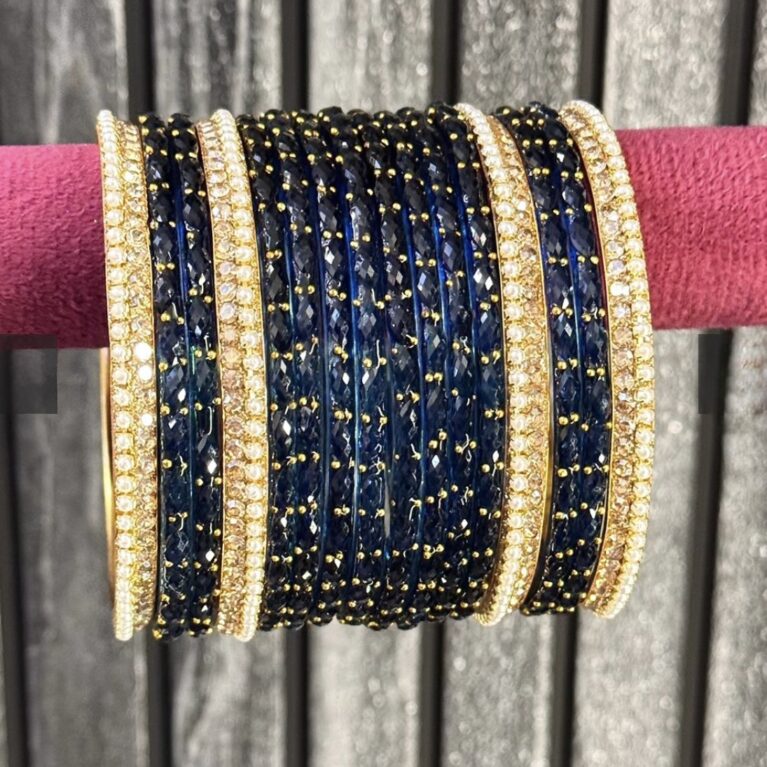 Navy blue Raindrop Glass Bangle Set for 2 Hands