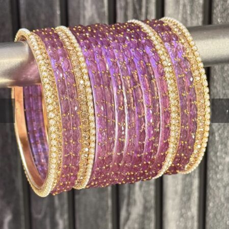 Onion pink Raindrop Glass Bangle Set for 2 Hands