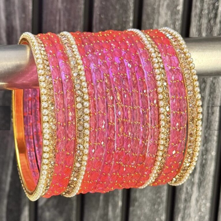 Gazri pink Raindrop Glass Bangle Set for 2 Hands