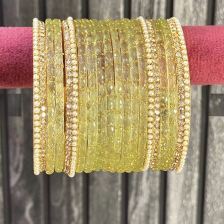 Olive Raindrop Glass Bangle Set for 2 Hands