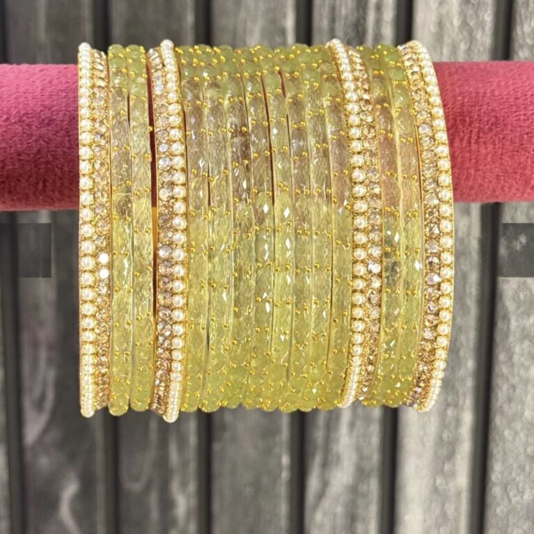 Olive Raindrop Glass Bangle Set for 2 Hands