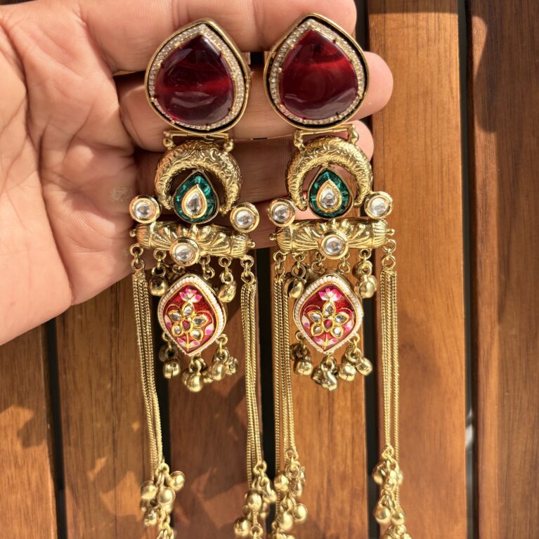 Ruby drop kashmiri earrings