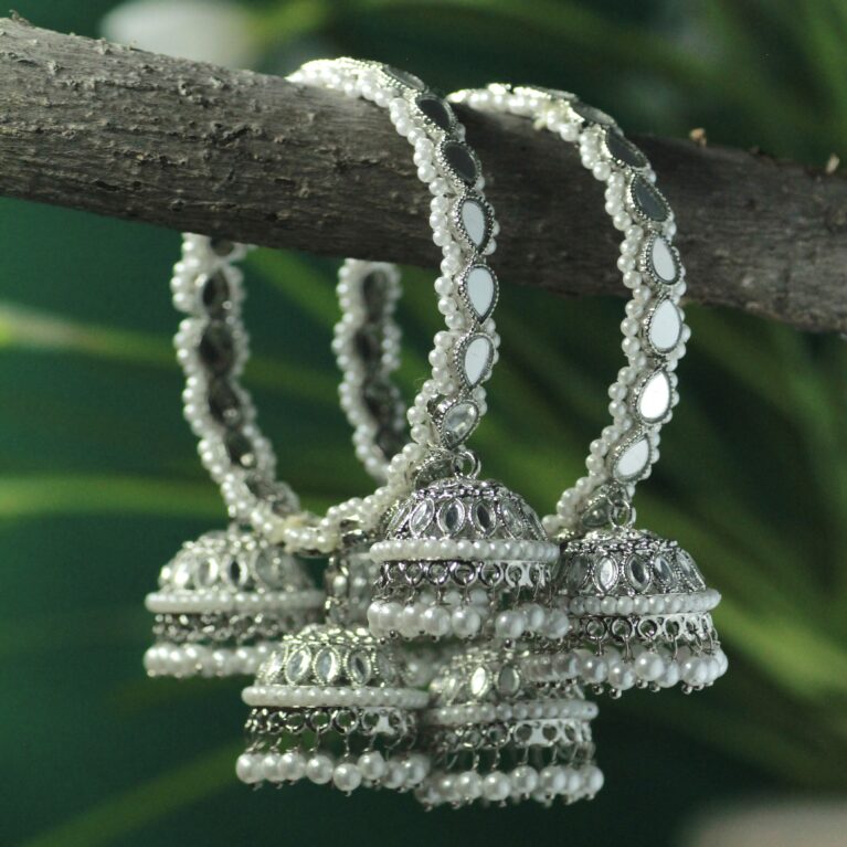 Classy silvery tripple jhumka bangles