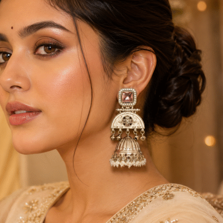 Bronze kundan jhumka earrings